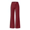 thumbnail image 4 of Women Solid Elastic High Waist Flare Pants with Side Pockets, Loose Daily Casual Full Length Trousers Wine L(L), 4 of 8