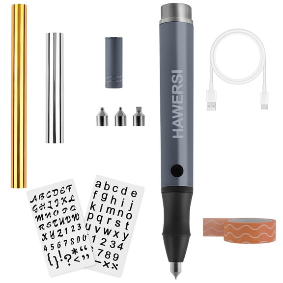 SanGlyptic Cordless Hot Foil Pen Starter Kit,Foil Quill Tool with Stencil Sheets,4 Metal Tips(Fine,Standard,Bold,and Flat),Rolls in Gold,Silver and Placement Tape DIY Scrapbooks,Leather,Cards