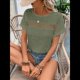 thumbnail image 4 of Blusas Bohemias de Punto con Cuello Redondo, Corta, Bordadas, con Encaje y Aberturas para Mujer Verde L, 4 of 9