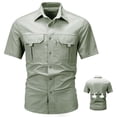 thumbnail image 4 of VSSSJ Men's Outdoor Fishing Shirt Quick Dry Short Sleeve Button Down Shirts Breathable Travel Hiking Work Shirt with Multi-Pockets Green L, 4 of 7