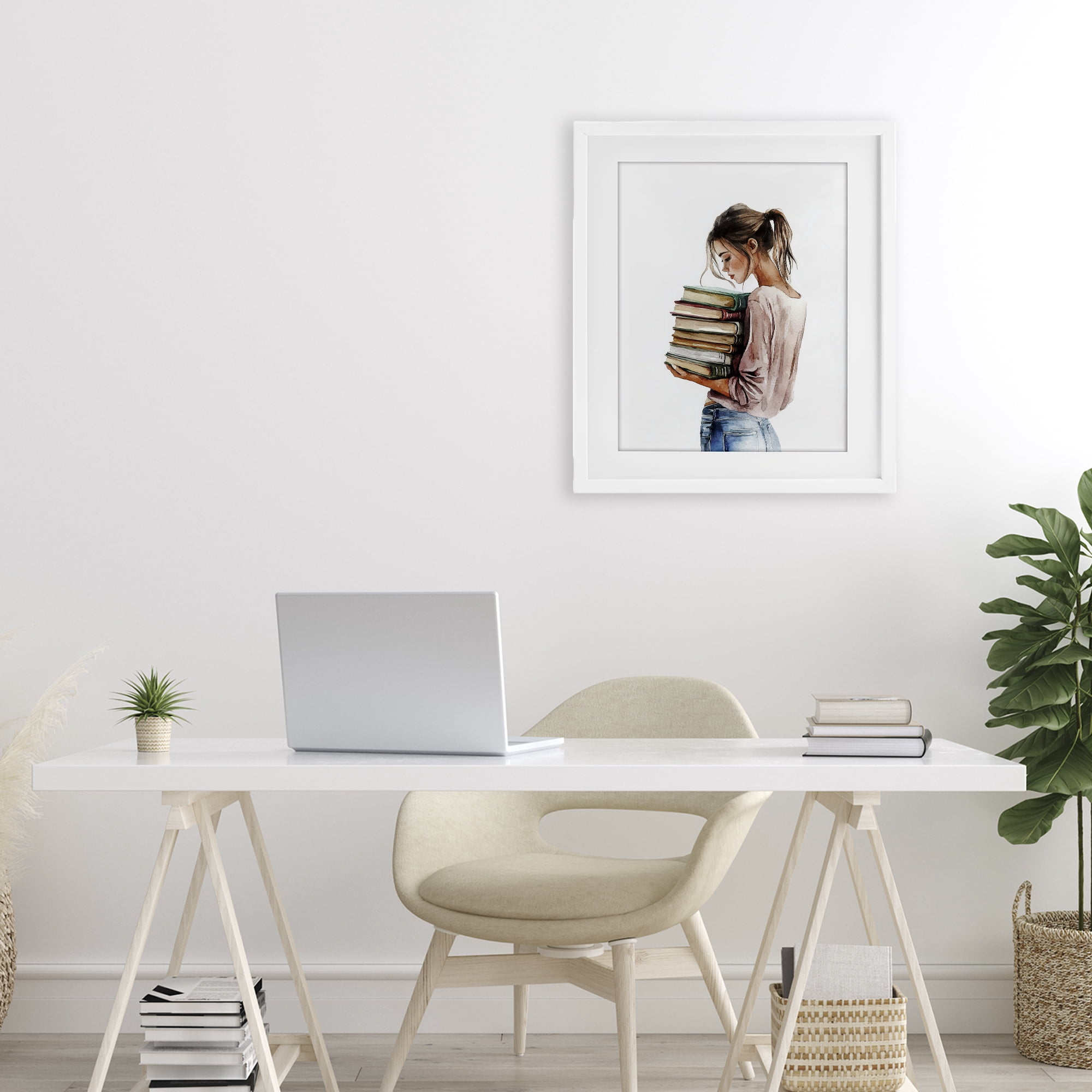Stupell Industries Library Walk Girl White Framed Print Under Glass, design by Svetlana Aleynikova