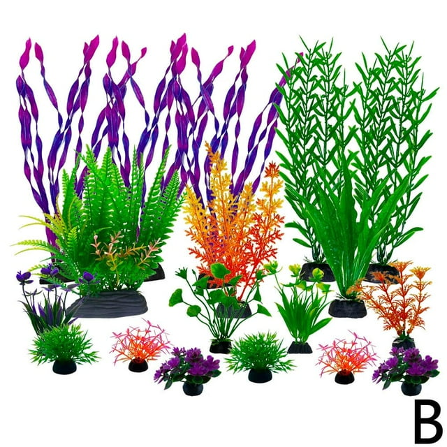 Ensemble Complet Aquarium Plantes Artificielles en Plastique Décoration Réservoir Poisson XBX Roche FGH