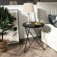 thumbnail image 7 of HLR Black Side Table for Living Room, Round Side Table with Black Metal Base, Small Round Table with Gold Frame for Livingroom, Bedroom, 7 of 7
