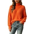 thumbnail image 2 of Women's Turtleneck Knit Sweaters Fall Winter Long Sleeve Loose Pullover Tops Trendy Casual Simple Comfy Outfits Orange XXL, 2 of 5