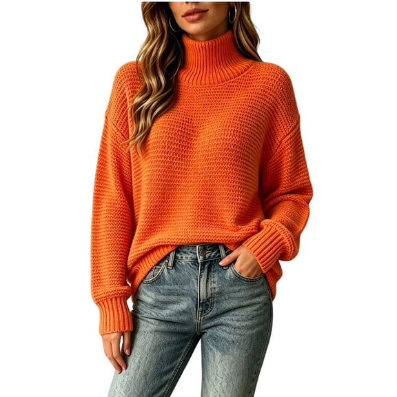 Sweater for Women Loose High Neck Long Sleeve Knitted Pullover Top Winter Fashion Casual Comfortable Wear Sweaters