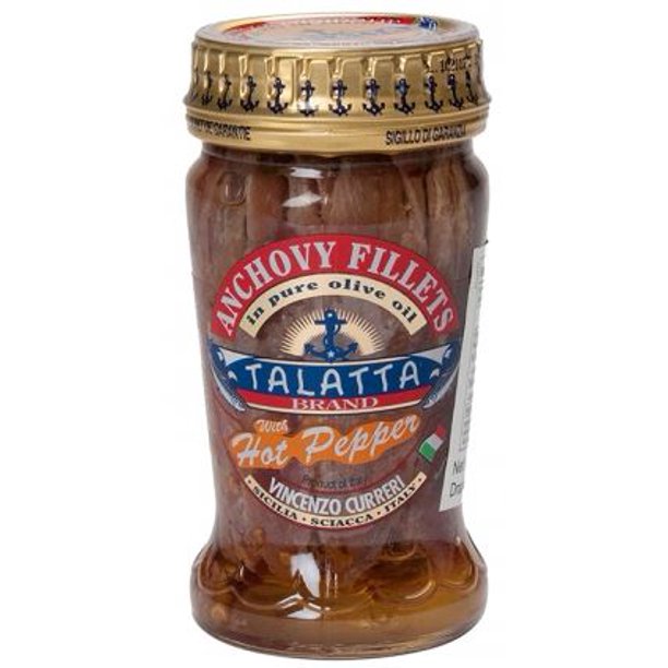 Talatta Anchovy Fillets with Hot Peppers in Olive Oil, 3.3 oz Jar