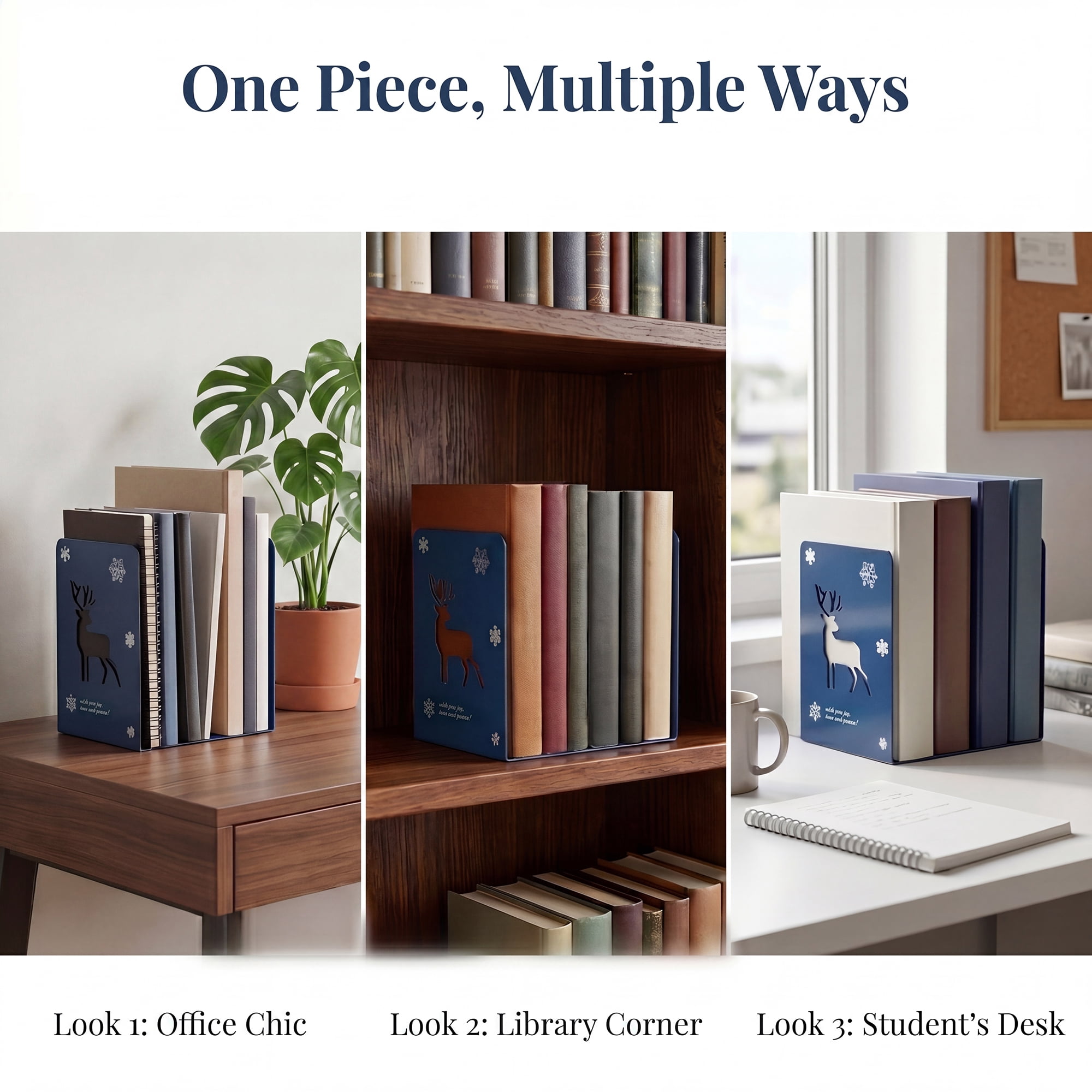 Unique Bargains Metal Bookends for Hollow-out Book Stopper Blue 5.2"L x 4.1"W x 7.7"H