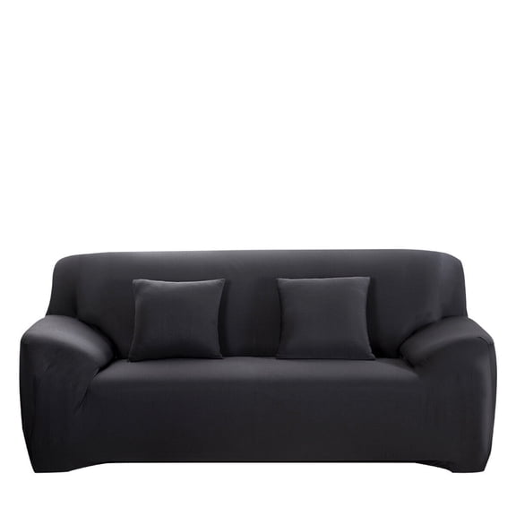 LOLIPPYY 2Pcs Black Sofa Protector Elastic Slipcover with Pillowcases for Couch