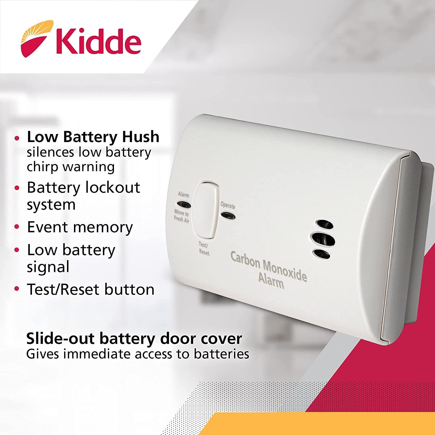 Kidde Carbon Monoxide Detector, Battery Powered with LED Lights, 9CO5LP2, KIDDE