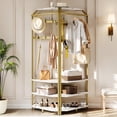 thumbnail image 3 of Bingirl Corner Coat Rack With Shoe Bench and 6 Double Hooks Corner Hall Tree Clothes Rack With Storage Hall Tree With Organizer Shelf for Entryway Hallway Closet (02 Gold), 3 of 7