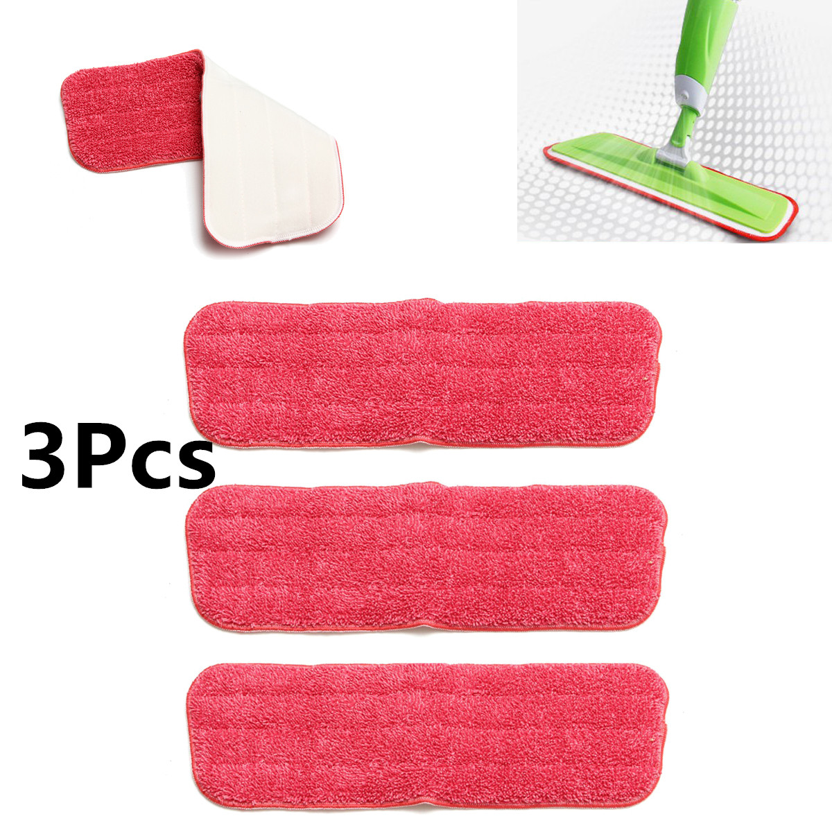 3pcs Microfiber Wet Mop Scrubbing Pads Washable Spray Mop Pad Replacement Mop Head Dust Cleaning
