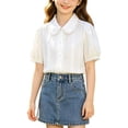 thumbnail image 2 of Odeerbi Camisa de Vestido de Algodón de Las Niñas Flor Bordado de Manga Corta Uniforme de La Escuela Con Bolsillo, 2 of 9