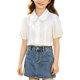 thumbnail image 2 of Odeerbi Camisa de Vestido de Algodón de Las Niñas Flor Bordado de Manga Corta Uniforme de La Escuela Con Bolsillo, 2 of 9