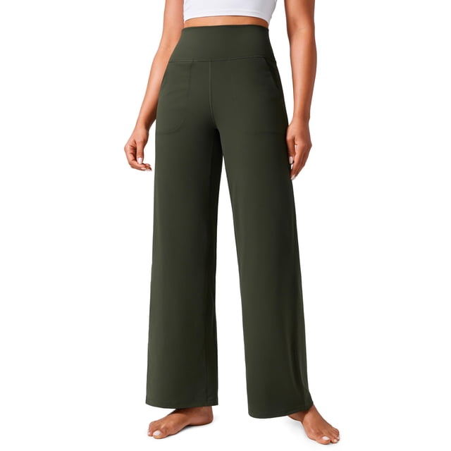 Pantalones de yoga CRZ YOGA Butterlift, cintura alta, pierna ancha, color oliva, talla M