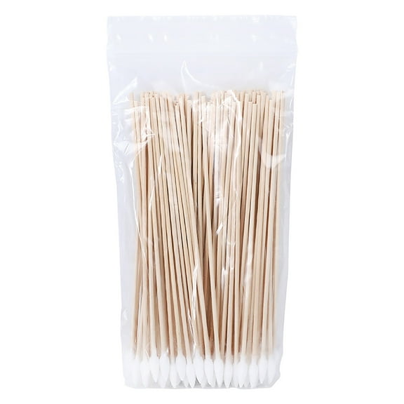 100PCS Long Cotton Swabs - 6" Cleaning Cotton Swab Buds with Wooden Sticks, Microblading Eyeshadow Tip Applicators, Microswabs Swabsticks for Dogs Makeup Nail Art Tattoo Permanent Supplies