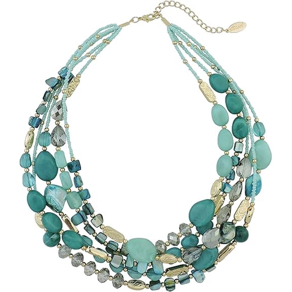 Bocar Multi Layer 5 Strand Statement Collar Beaded Necklace for Women Gift(NK_10376_Aqua_Sky)