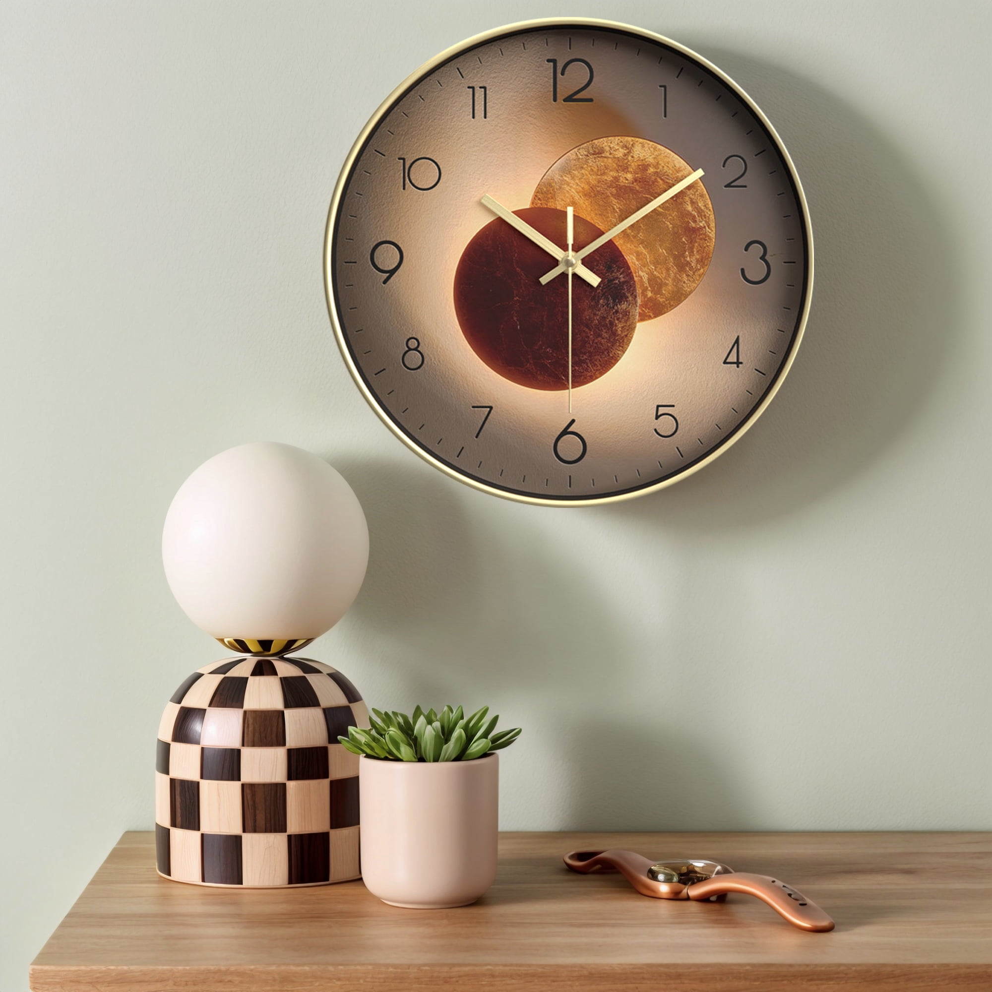 Unique Bargains Silent Non Ticking Battery Operated  Wall Clock Gold Pattern 5