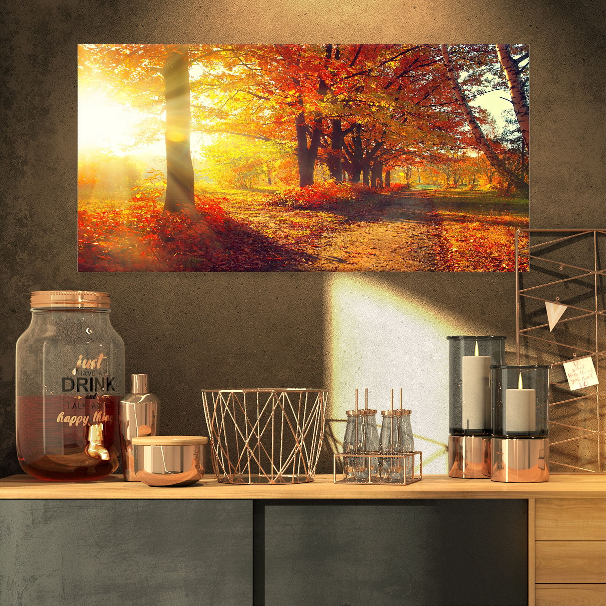 Designart 'Autumnal Trees in Sunrays ' Large Landscape Canvas Art Print