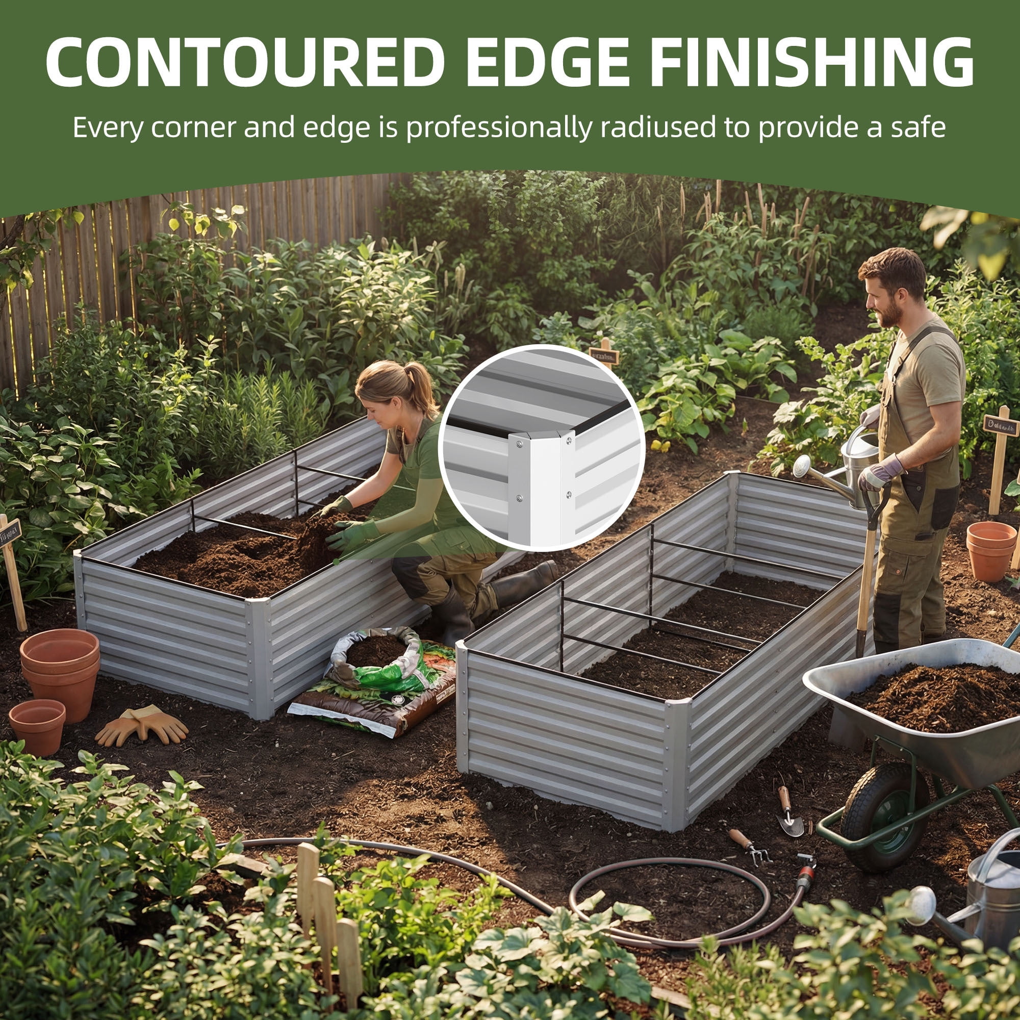 Uforic Galvanized Raised Garden Bed Kit, Metal Planter Box with Gloves, Metal Raised Garden Beds for Vegetables,Silver,8x4x2ft