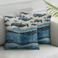 thumbnail image 3 of Whale Fluffy Throw Pillow Cushion Cover, Cartoon Style Smiling Whales in a Row Swimming in Wavy Ocean, Decorative Square Accent Pillow Case,Dark Blue Grey Pale Blue, 3 of 7