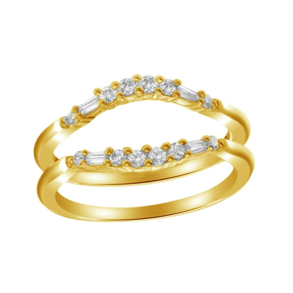 AFFY White Natural Diamond Contour Solitaire Enhancer Guard Ring in 14k Yellow Gold (1/3 Cttw)