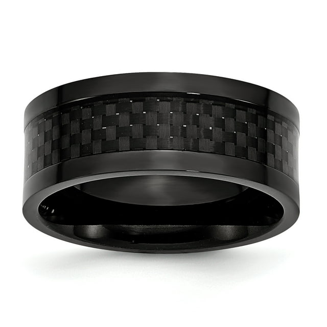 Titanium Black Plated Carbon Fiber Inlay 9mm Ring Wedding Man Type Of For Dad Mens For Him