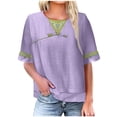 thumbnail image 2 of Chemises en Coton et Lin pour Femmes Grande Taille Couleur Unie Manches Courtes Col Rond T-Shirt Haut en Lin Grande Chemise Violet, 2 of 8