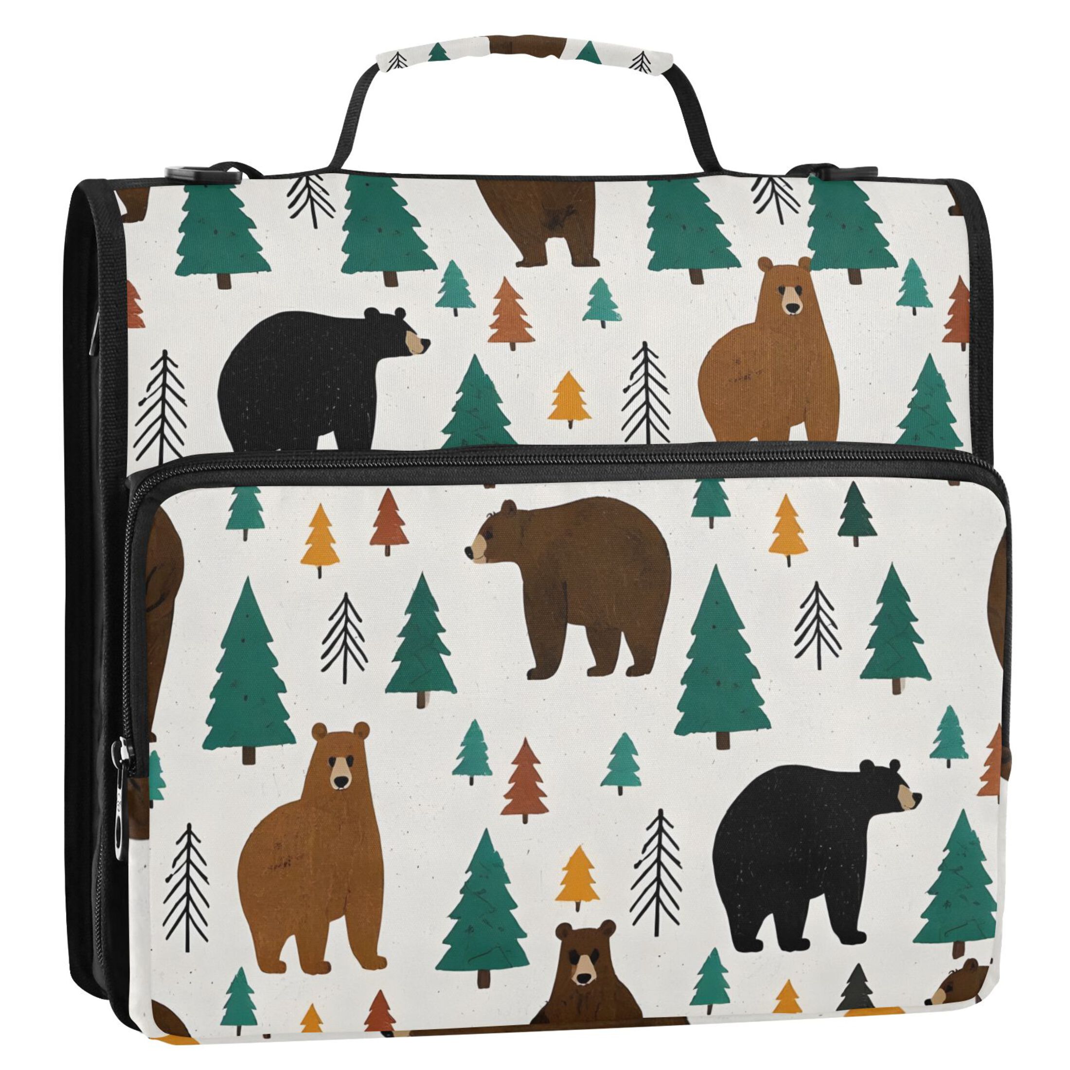 ALAZA Zipper Binder Bear Forest 3 Ring Trapper Keeper File Folder Organizer Bag