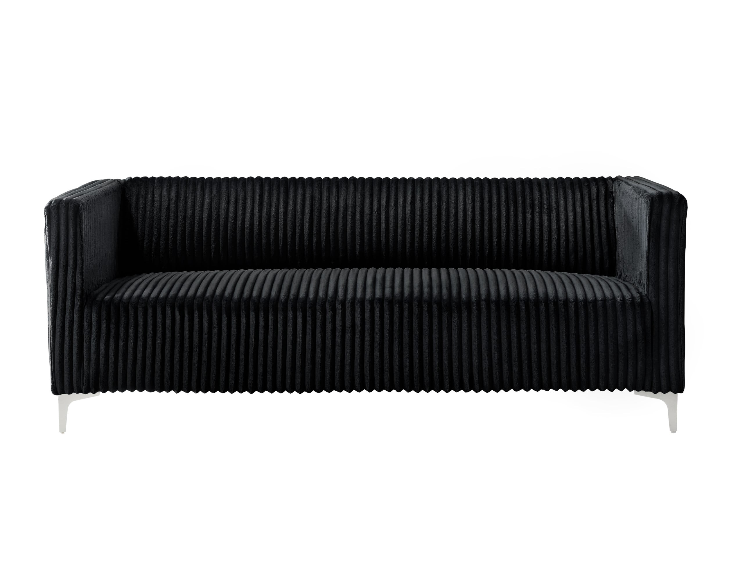 Home Design Gavin Velvet Square Arm Sofa with Plush Cushions and Modern Upholstery, Durable Frame for Living Room, Contemporary Black Design
