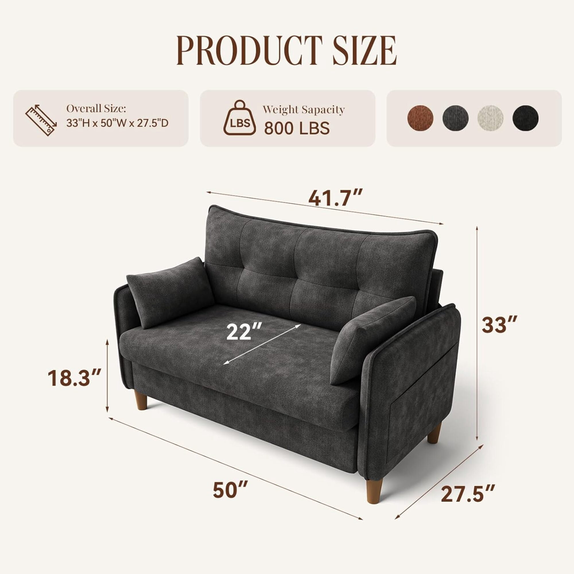 Gacale 50" Loveseat Couch with Tufted Design | Space-Saving Love Seat Sofa for Small Spaces, Bedroom, and Apartment, Gray
