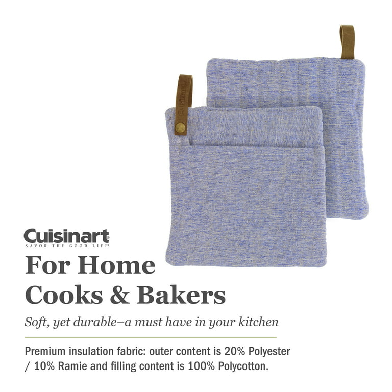 Cuisinart Space Dyed Linen-Look Oven Mitts with Leather Straps, Set of 2