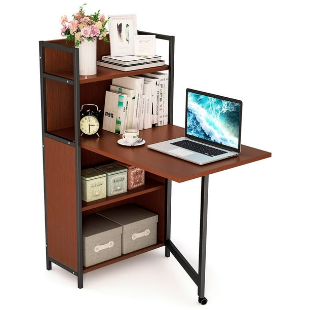 Tribesigns Folding Computer Desk With Bookshelves L Shaped Study