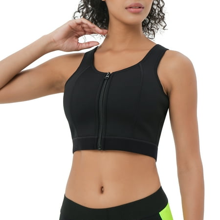

Eleady Women Fitness High Impact Workout Sports Support Bra Full Cup Top Vest with Front-Zipper Wirefree(Black X-Large)