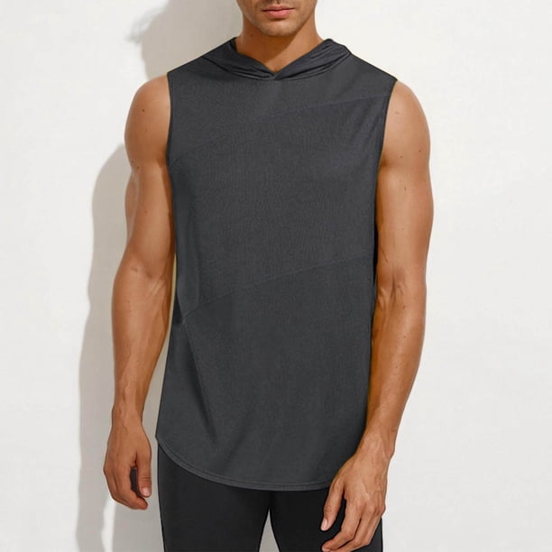Blusa sin mangas con capucha para hombre, color liso, informal, deportiva, sin mangas, con capucha, de poliéster