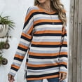 thumbnail image 4 of Defitshape Women's Long Sleeve Plus Size Crew Neck Pullover Tops Sweatshirt Striped Casual Tunic Orange Small, 4 of 5
