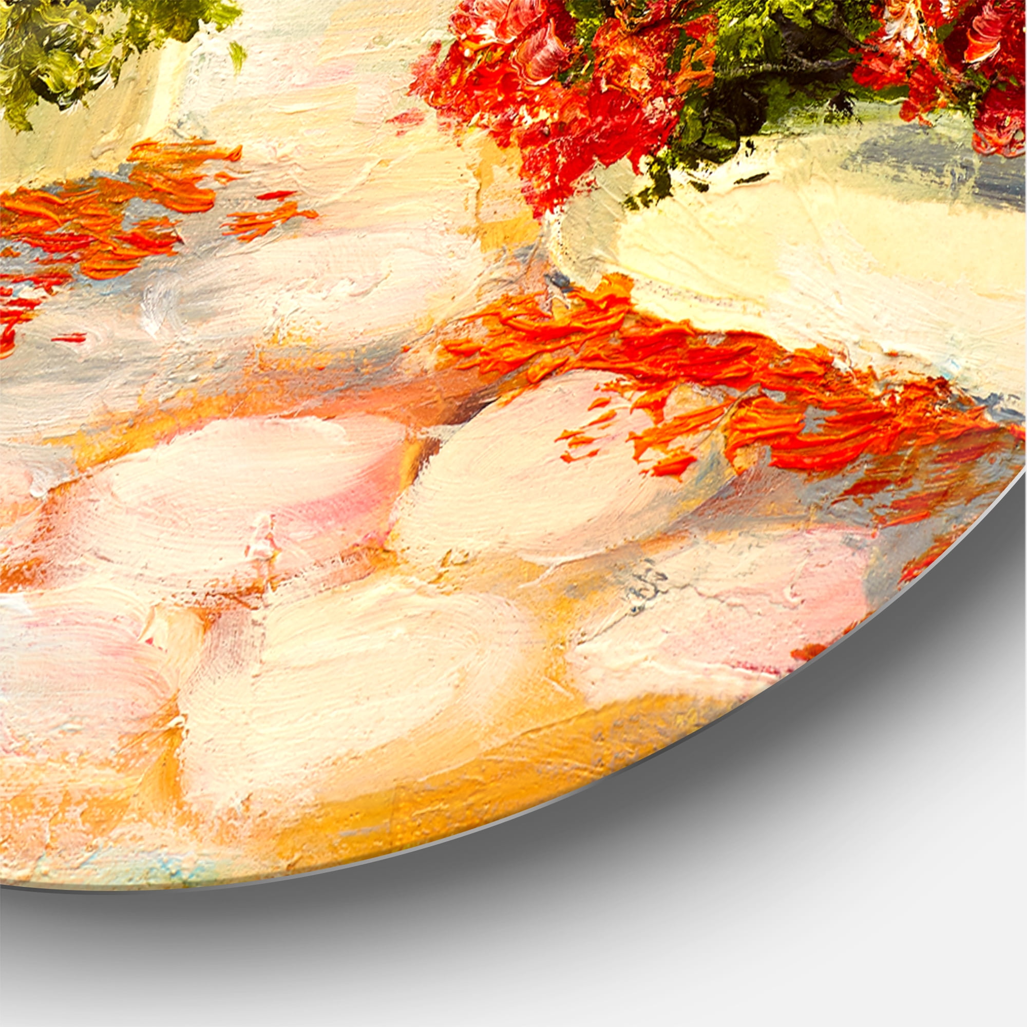 Designart 'The Mountain With Flowers With Little House I' Nautical & Coastal Circle Metal Wall Art 23x23 - Disc of 23