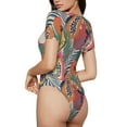 thumbnail image 4 of Uemuo Tropical Fruit Pattern Women's One Piece Short Sleeve Swimsuit Rash Guard Surfing Modest Quick-drying Swimsuit Beach Essentials-Medium, 4 of 9