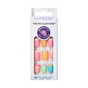 KISS imPRESS No Glue Needed Press On Nails, Design, Me Time, Multicolor, Short Squoval, 30 Count
