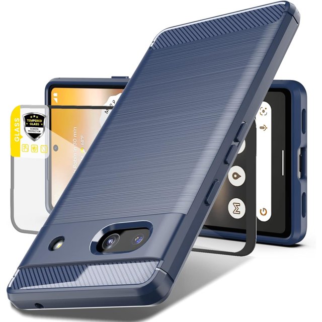 MYKOMI for Google Pixel 7A Case, Pixel 7a Case with Tempered Glass Screen Protector, Slim Thin Soft TPU Protective Case, Full-Body Shockproof Drop Protection Phone Cover for Pixel 7A (Navy)