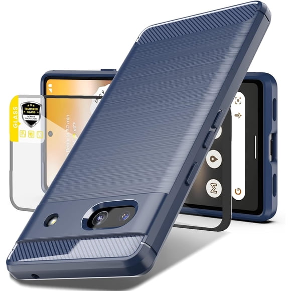 MYKOMI for Google Pixel 7A Case, Pixel 7a Case with Tempered Glass Screen Protector, Slim Thin Soft TPU Protective Case, Full-Body Shockproof Drop Protection Phone Cover for Pixel 7A (Navy)