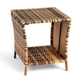 thumbnail image 6 of Tcbosik Patio Square Side Table, 2-Tier PE Wicker End Table with Tempered Glass Top and Sturdy Iron Frame, for Indoor/Outdoor Use, Living Room & Patio, 18.11"L x 18.11"W x 19.49"H, Yellow, 6 of 7