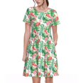 thumbnail image 1 of Bixox Robe d'Été à Manches Courtes pour Femmes Robe Ample Longueur Genou avec Poches-Flamant Rose et Monstera, 1 of 7