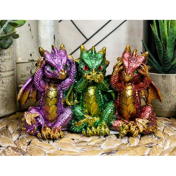 Ebros Gift Whimsical Dragons 3.5"H Fantasy See Hear Speak No Evil Polyresin Figurines, "Set of"3