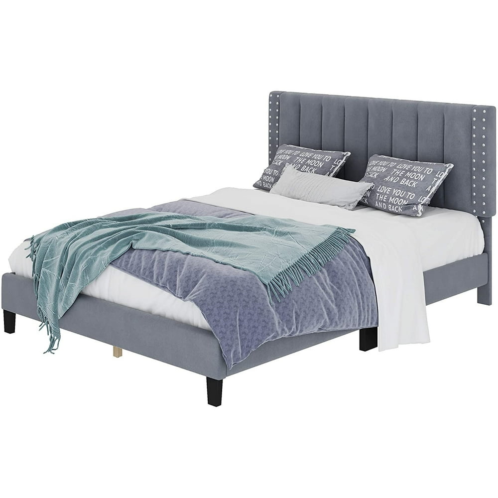 Homfa Full/Queen/King Bed Frame with Adjustable Headboard, Upholstered