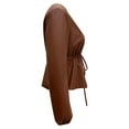 thumbnail image 3 of Veste en Cuir pour Femmes, Veste Courte et Raccourcie en Cuir pour Femmes à Col Rond avec Ceinture à la Taille à Cordon, Texture, Coupe Ajustée, Manteau à Manches Longues Polyvalent pour Tenues Décontractées Quotidiennes (b Brown,m), 3 of 4