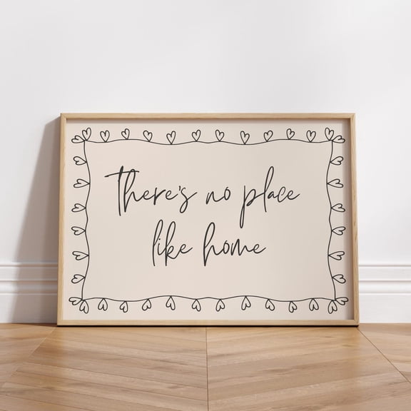 There'S No Place Like Home Print: Black Hand Drawn Typography Art Neutral Wall Decor, Cute Above Bed Wall Art Girly Dorm Decor #106, Stretched Canvas Size 16x24