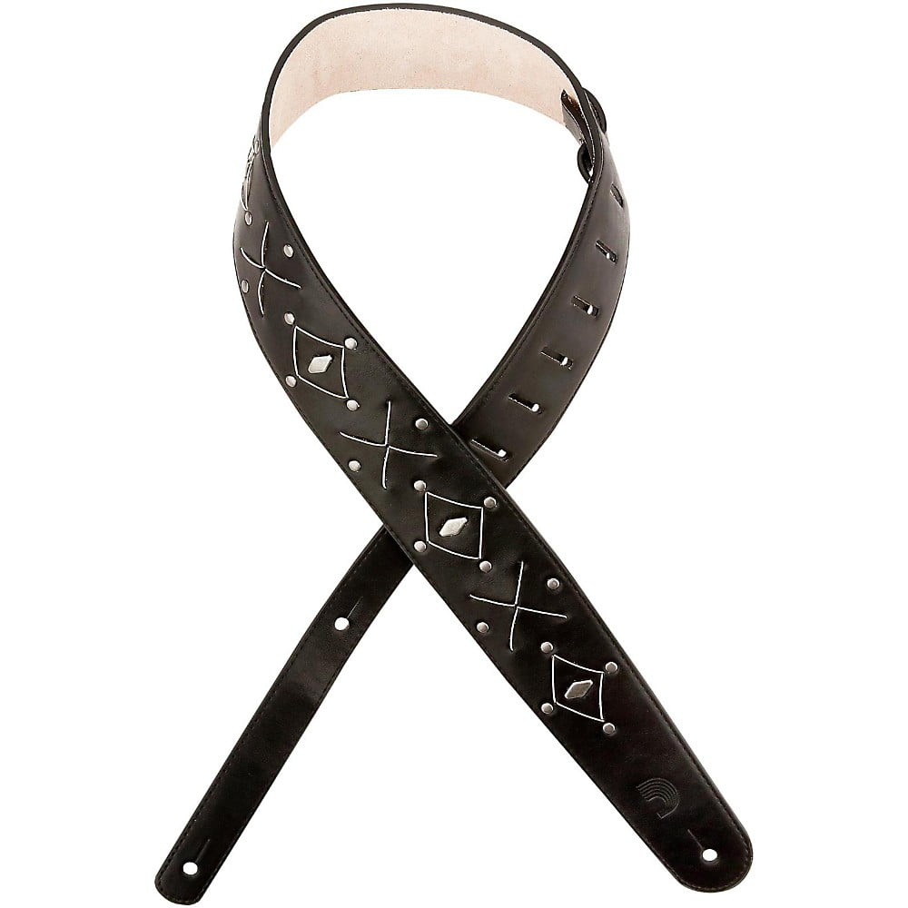 D'Addario L25S1502 Strings and Studs Leather 2.5 in. Guitar Strap - Black