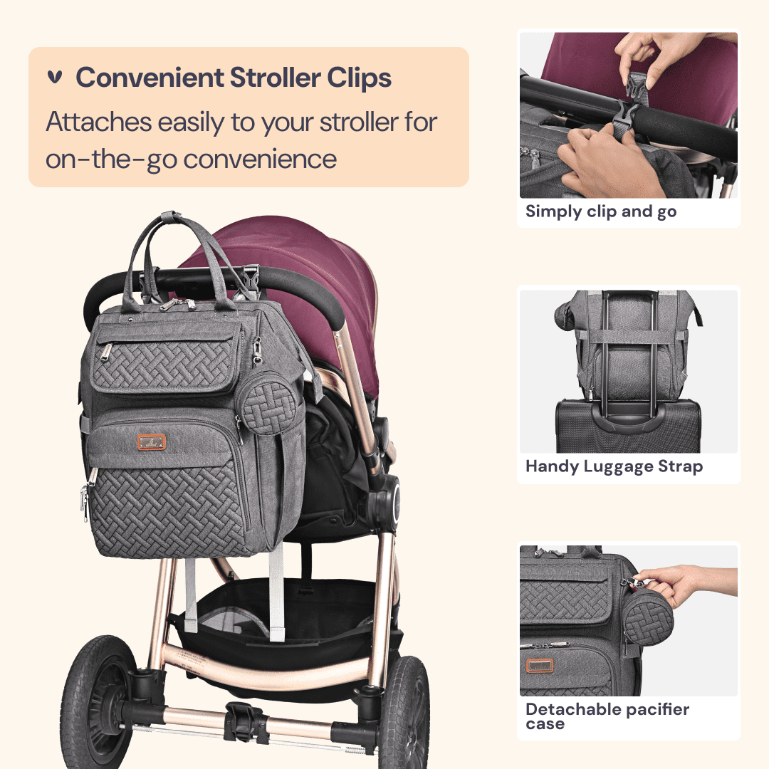 BabbleRoo Widetop Waterproof Diaper Backpack with Insulated Bottle Pockets, Polyesterp- Dark Gray