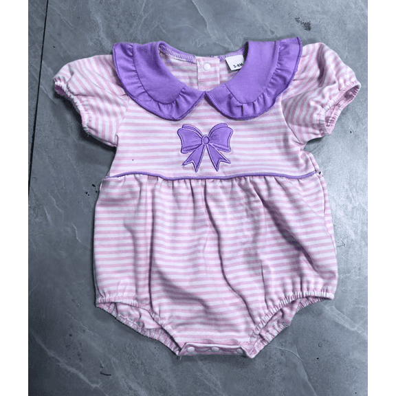 BemeyourBBs Newborn Baby Girl Summer Clothes Cute Striped Bubble Romper Short Sleeve Doll Collar Bow Embroidery Sweet Bodysuit Jumpsuit Infant Baby Girl Outfit