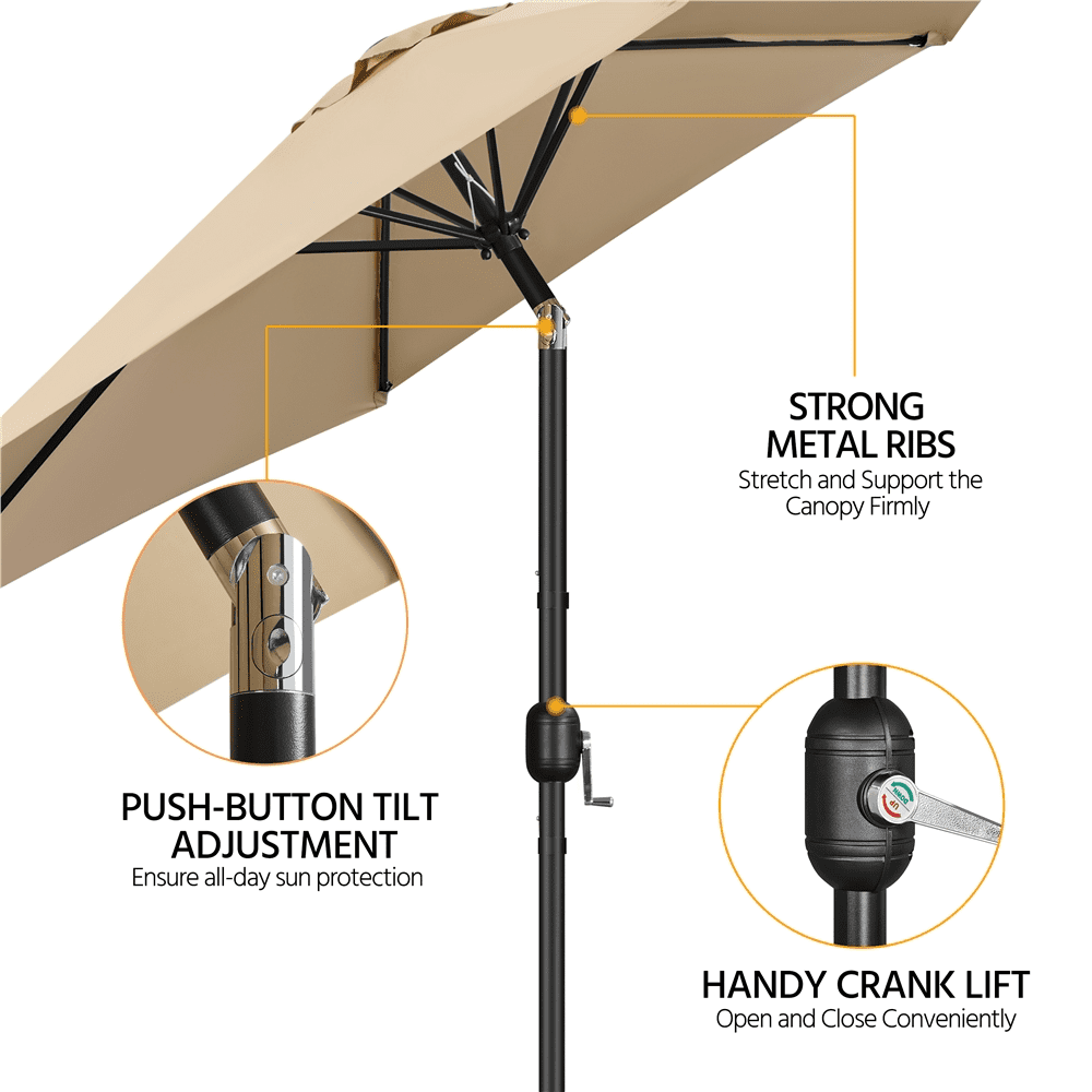 Renwick 9 ft Outdoor Patio Umbrella with Push Button Tilt and Crank, Tan